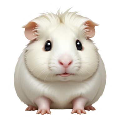 Cinematic Cute White Guinea Pig Portrait Emoji, Head tilted playfully and inquisitively, showcasing a silky, immaculate white coat with a natural glow, round, sparkling dark eyes filled with curiosity, Simplified yet irresistibly adorable features, highly detailed, glowing with a warm, friendly light, high shine, affectionate and lively, stylized with a touch of whimsy, bright and endearing, soft glowing outline, capturing the essence of a mischievous yet loving guinea pig, so playful it feels like it could nuzzle out of the screen and into your arms! sticker