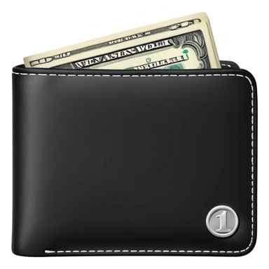 black wallet with a single one dollar bill inside, just one dollar sticker