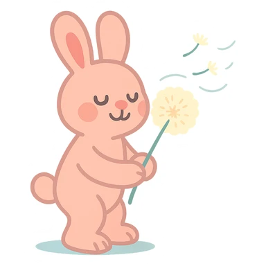 bunny holding a dandelion in the breeze, gentle spring vibe, soft pastel colors, pastel-toon style sticker