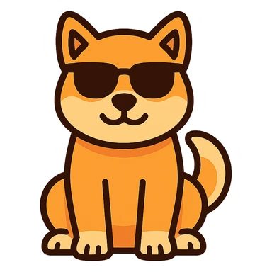 minimalist tech friendly vector logo of a Shiba Inu dog looking comfortable safe possibly with sunglasses warm cheerful colors no text no background elements suitable for vehicle UI sticker