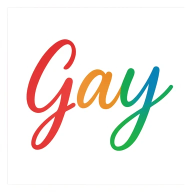 the word GAY in a handwritten script with rainbow colors sticker