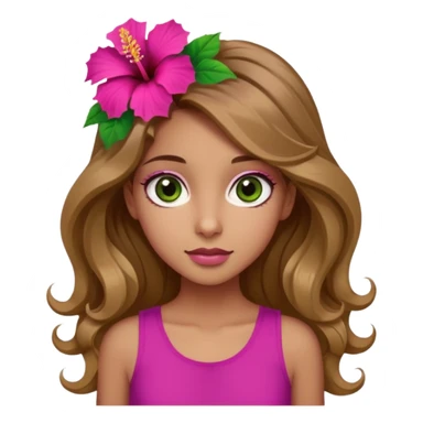 Una ragazza con gli occhi tra il marrone e il verde con gli occhi grandi i capelli lunghi castani quasi biondi lunghi fino alle spalle,poi magra con un top fucsia e uh hibicus sempre fucsia trai capelli  sticker