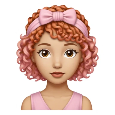 Woman with Copper Curly short hair with a light pink side knotted headband sticker