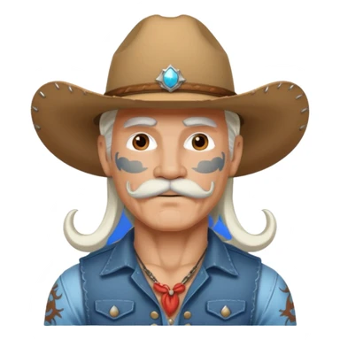 muscular tattooed and mustached cowboy long white hair  sticker