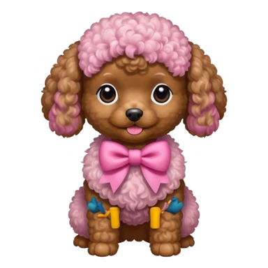 Brown toy poodle with pink bow sticker