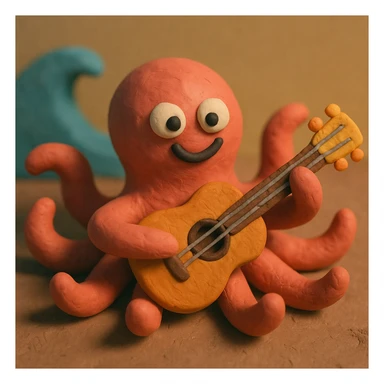 happy octopus with multiple arms playing guitar sticker