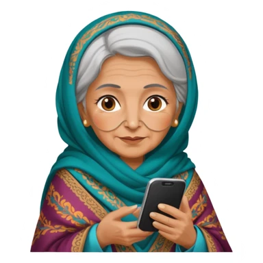 persian old woman Persian shawl with smartphone, half body sticker