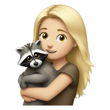 Blonde girl hugs a racoon sticker