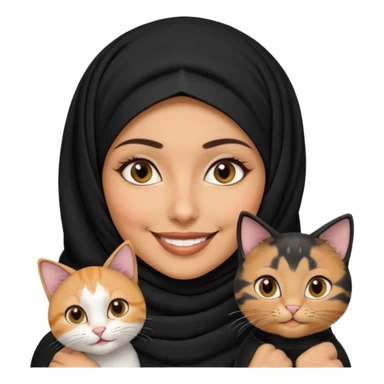 A Arabic woman human with brown eyes and black hijab. , the human is a human no cat ears, two cats, the both cats have the colour black and white in the same colour,  NO CAT EARS ON THE HUMAN  sticker