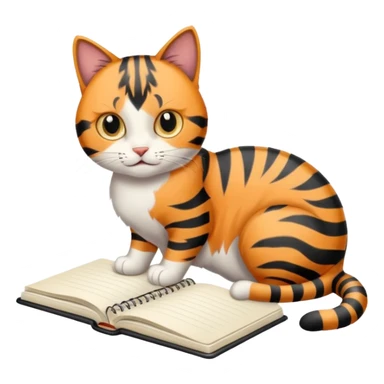 gatita con manchas negras atigradas viendo una libreta anillada sticker