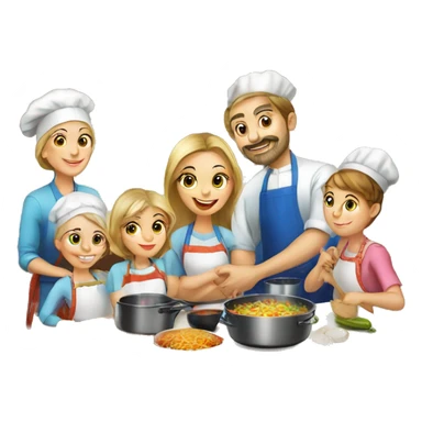 Russian family of 7 members cooking together at kitchen sticker