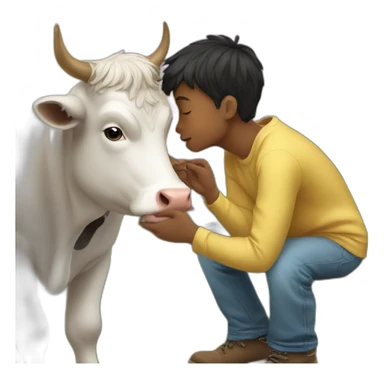 A boy kisses a cow sticker