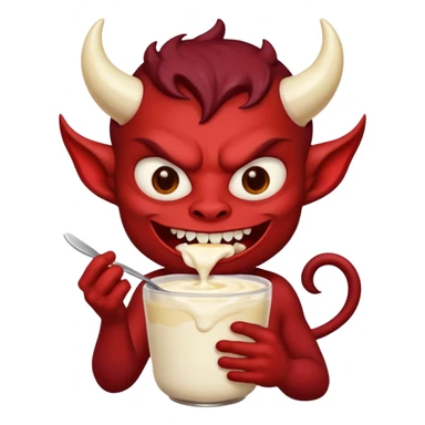 a demon eating a cup of vanilla yogurt sticker