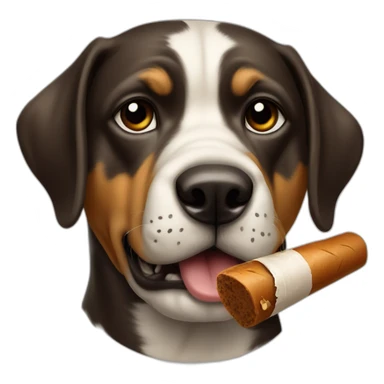 A dog with a bone in its mouth like a cigar and a mobster face with an intriguing expression sticker