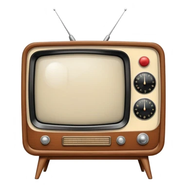 Vintage television from the 1960s with wooden cabinet, antenna, and round dials sticker