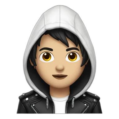 Punk male with white hood leather jacket with dark hair sticker