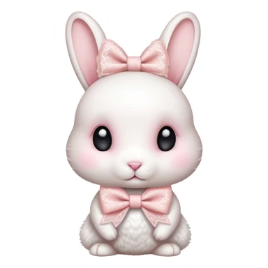 White rabbit with light pink lace print bow sticker