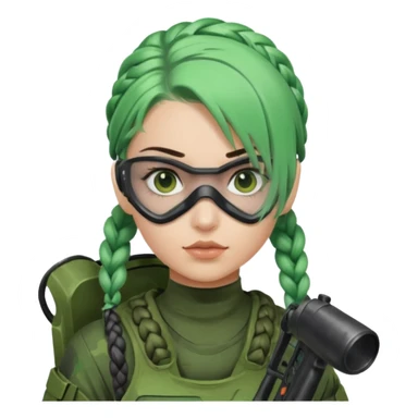 paintball player face girl braided green hair sticker