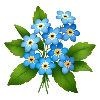 luxuriant, big bouquet Forget-Me-Not flower, stem, leaf sticker