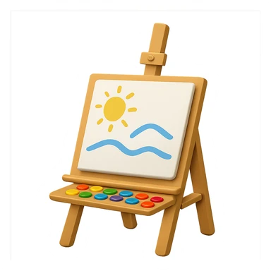 Remove the hand from the easel with canvas and paintbrush, keep the board and drawing, in emoji style, with no background. sticker