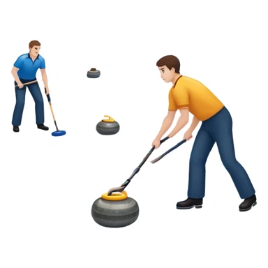 An icon showing a curling match on an indoor ice stadium, with a polished curling stone gliding toward the target and players sweeping. Spectators watch from stands, and flags hang above the rink. Transparent background highlights strategy and focus in the sport of curling. sticker