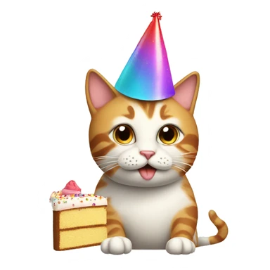 Cat with a party hat and a cake sticker