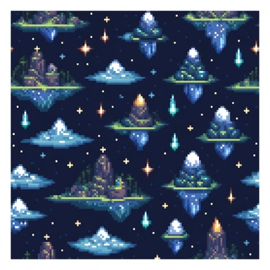 Starry night sky with floating islands and crystals sticker