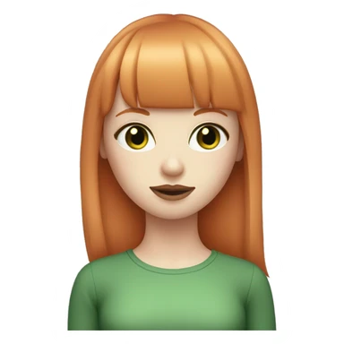 ginger girl, pale face, green eyes, pink lipstick, shoulde lenght straight hair with bangs sticker
