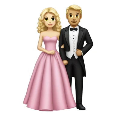 Caucasian couple in tuxedo and pink gown posing together  sticker