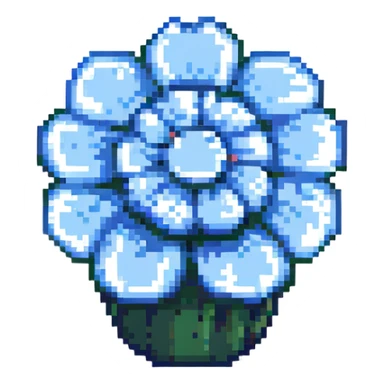 blue flower-shaped candy, isolated on a transparent background, pixel art style sticker