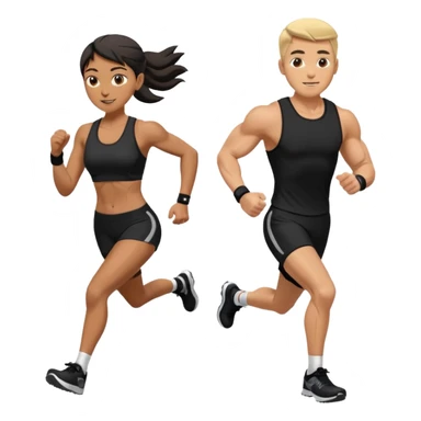 A muscled man and woman running a HYROX race in black fitness gear sticker