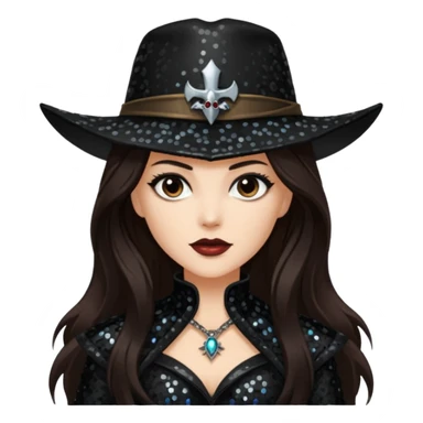 Van Helsing from Dracula with long dark brown hair, black sequin outfit sticker