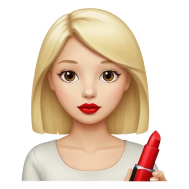 a girl with blonde hair is holding lipstick on her hand sticker