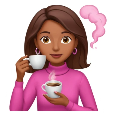 Mulher morena tomando café  com roupa rosa esfriando o café  sticker