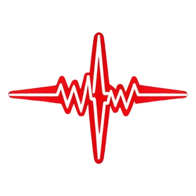 Futuristic logo for MedSignal, abstract red pulse cutting through geometric shapes forming ‘AI’, soft glowing neon red highlights, sleek, modern design with clean white background, no black, symbolizing AI-powered healthcare innovation sticker