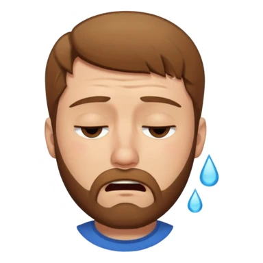 A man with light brown hair and a short brown beard making a wah cry face with eyes closed sticker