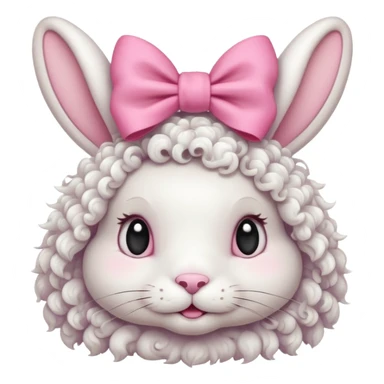 curly white bunny with pink bow on head sticker