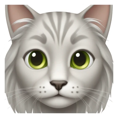 cat with long hair, white hair on snout and in between eyes, gray hair on ears and cheeks, light green eyes sticker