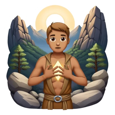 mountain crossroads with rocks  two trails—one illuminated,, and one shrouded in darkness, representing reaction. with hands on chest sticker