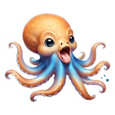 Cinematic Cute Yawning Octopus Portrait Emoji, Head tilted slightly with a dramatic, wide-open yawn, showcasing a plump, light orange body decorated with delicate blue rings and loosely draped arms with sleepy, half-closed eyes, Simplified yet irresistibly adorable features, highly detailed, glowing with a soft, cozy underwater glow, high shine, relaxed yet expressive, stylized with a hint of whimsical aquatic charm, soft glowing outline, capturing the essence of a drowsy yet affectionate octopus that appears ready to stretch and yawn its way out of the screen! sticker