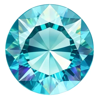 round cut aquamarine gemstone, faceted, with iridescent holographic shine and soft glow sticker