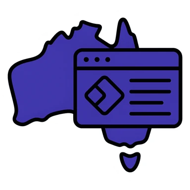 Update the map of Australia with digital web page overlay icon to use #403DAD as the main and dominant color throughout, keeping the modern and techy look, no text sticker