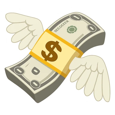 apple style emoji of a dollar bill with wings sticker