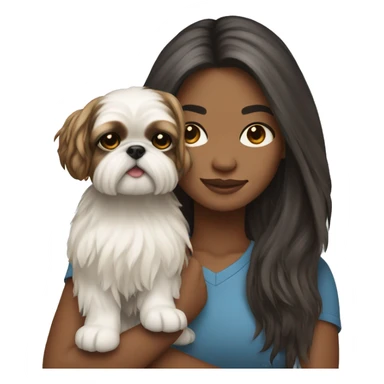 Young woman with a shih tzu in her arms long hair sticker