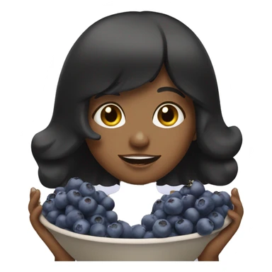 brown girl with black hair with bangs eating blueberries in bowl sticker