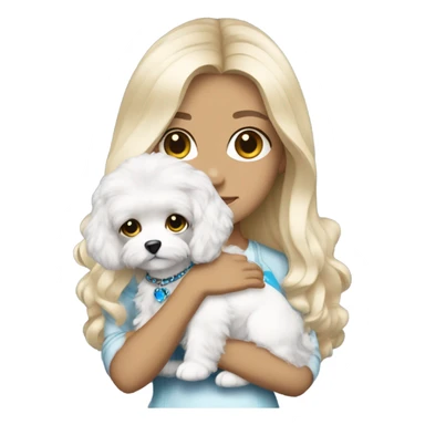 Cute long haired Blonde nightclub outfit girl with blue eyes and holding white cavachon dog sticker