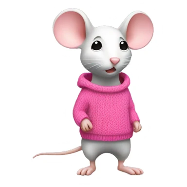 white mouse，full body，side view with pink sweater sticker