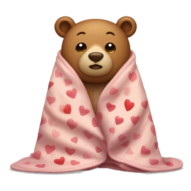 bear in a blanket with hearts on his head sticker