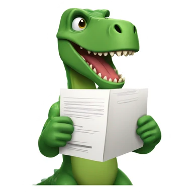 angry green dinosaur with documents sticker