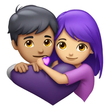 Girl boy hugging with purple heart sticker